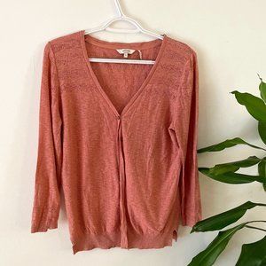 Coral button-down coral pink cardigan sweater (w/ beautiful cut-out details)
